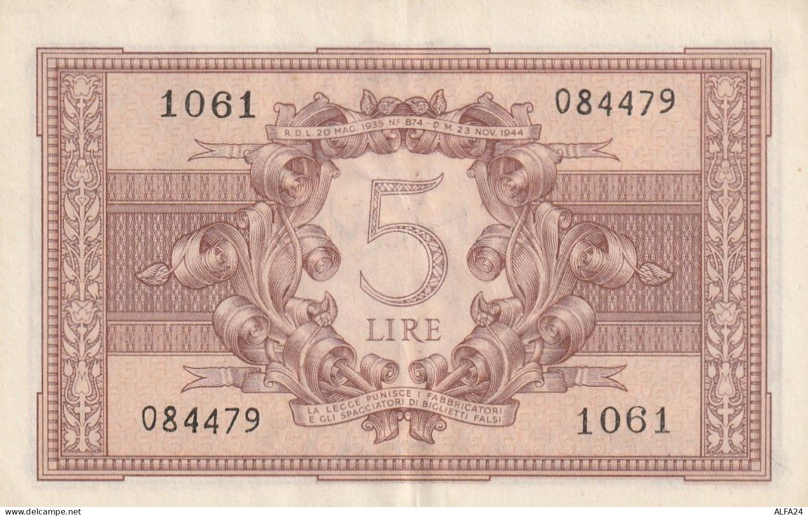 BANCONOTA ITALIA BIGLIETTO STATO 5 AUNC  (B_233 - Italië– 5 Lire