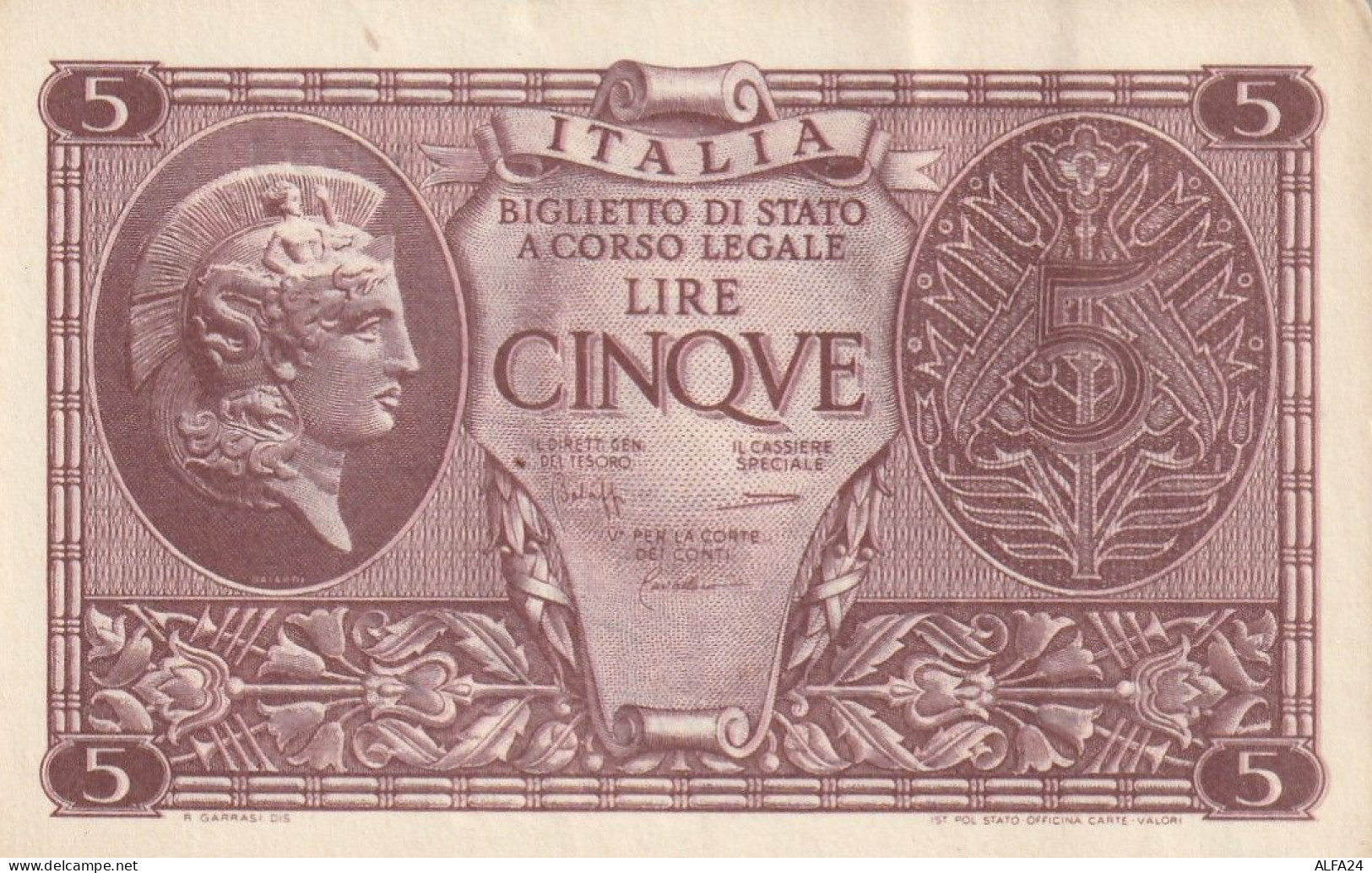 BANCONOTA ITALIA BIGLIETTO STATO 5 AUNC  (B_230 - Italië– 5 Lire