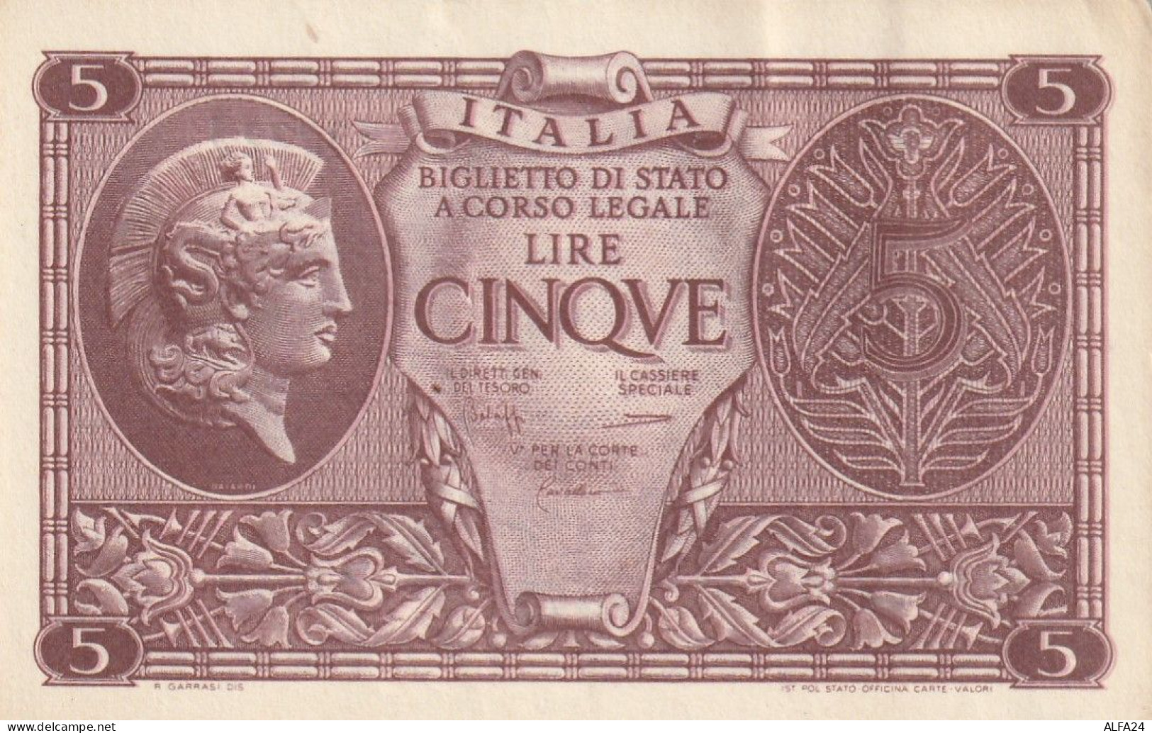 BANCONOTA ITALIA BIGLIETTO STATO 5 AUNC  (B_230 - Italia – 5 Lire