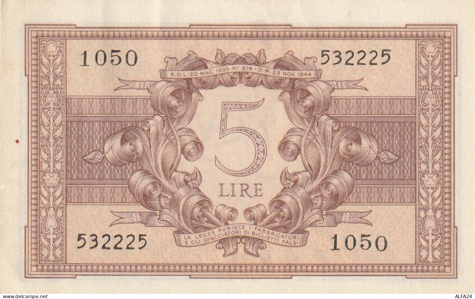 BANCONOTA ITALIA BIGLIETTO STATO 5 AUNC  (B_230 - Italië– 5 Lire