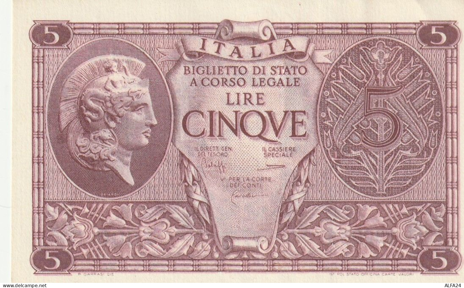 BANCONOTA ITALIA BIGLIETTO STATO 5 AUNC  (B_224 - Italië– 5 Lire