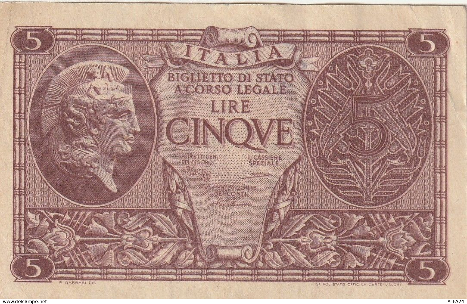 BANCONOTA ITALIA BIGLIETTO STATO 5 AUNC  (B_223 - Italia – 5 Lire