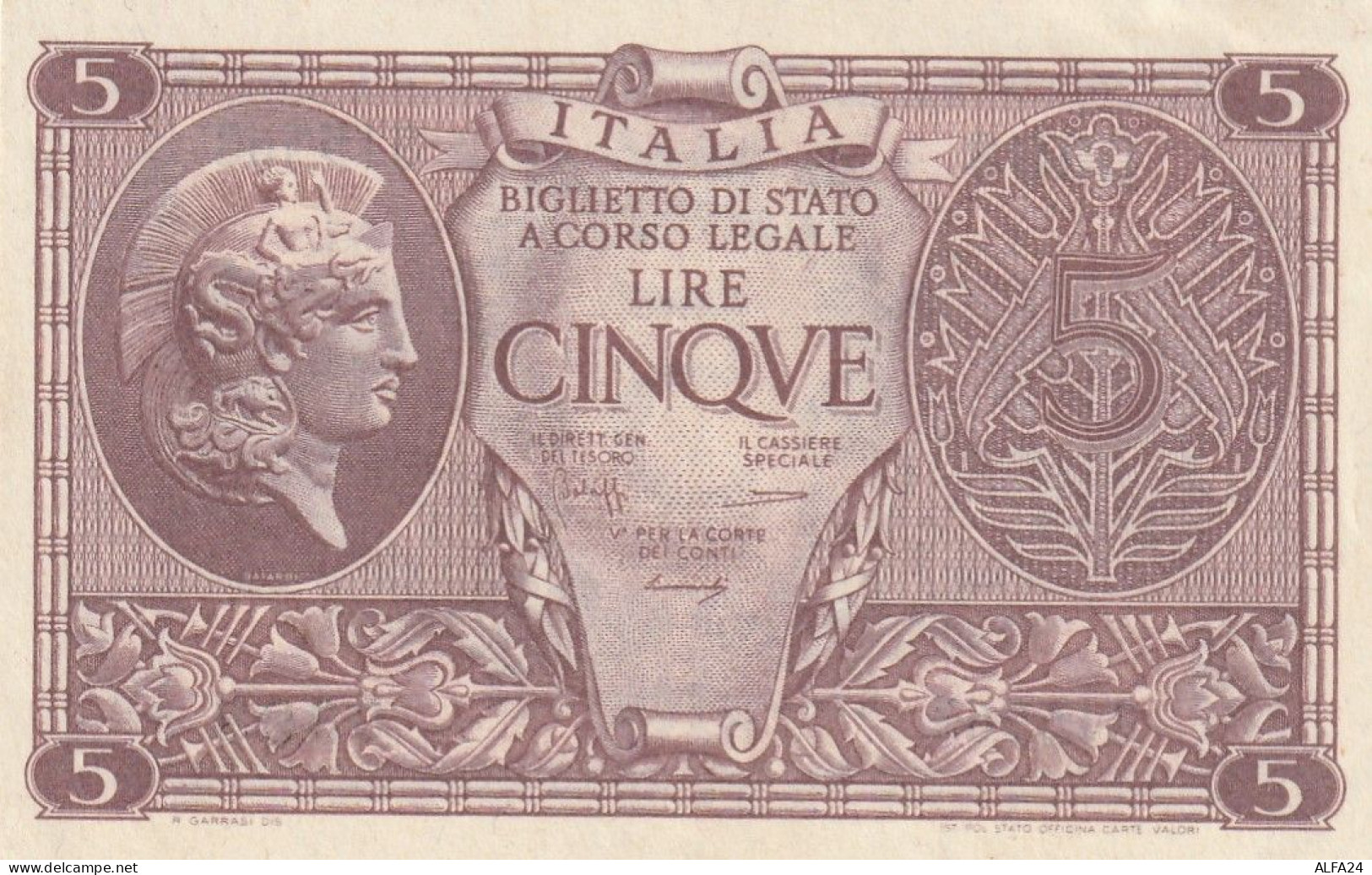 BANCONOTA ITALIA BIGLIETTO STATO 5 UNC  (B_222 - Italia – 5 Lire