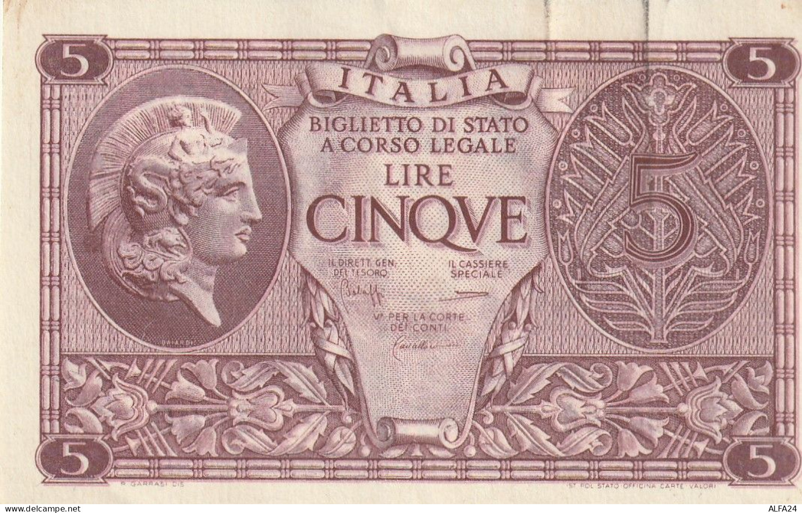 BANCONOTA ITALIA BIGLIETTO STATO 5 AUNC  (B_227 - Italia – 5 Lire