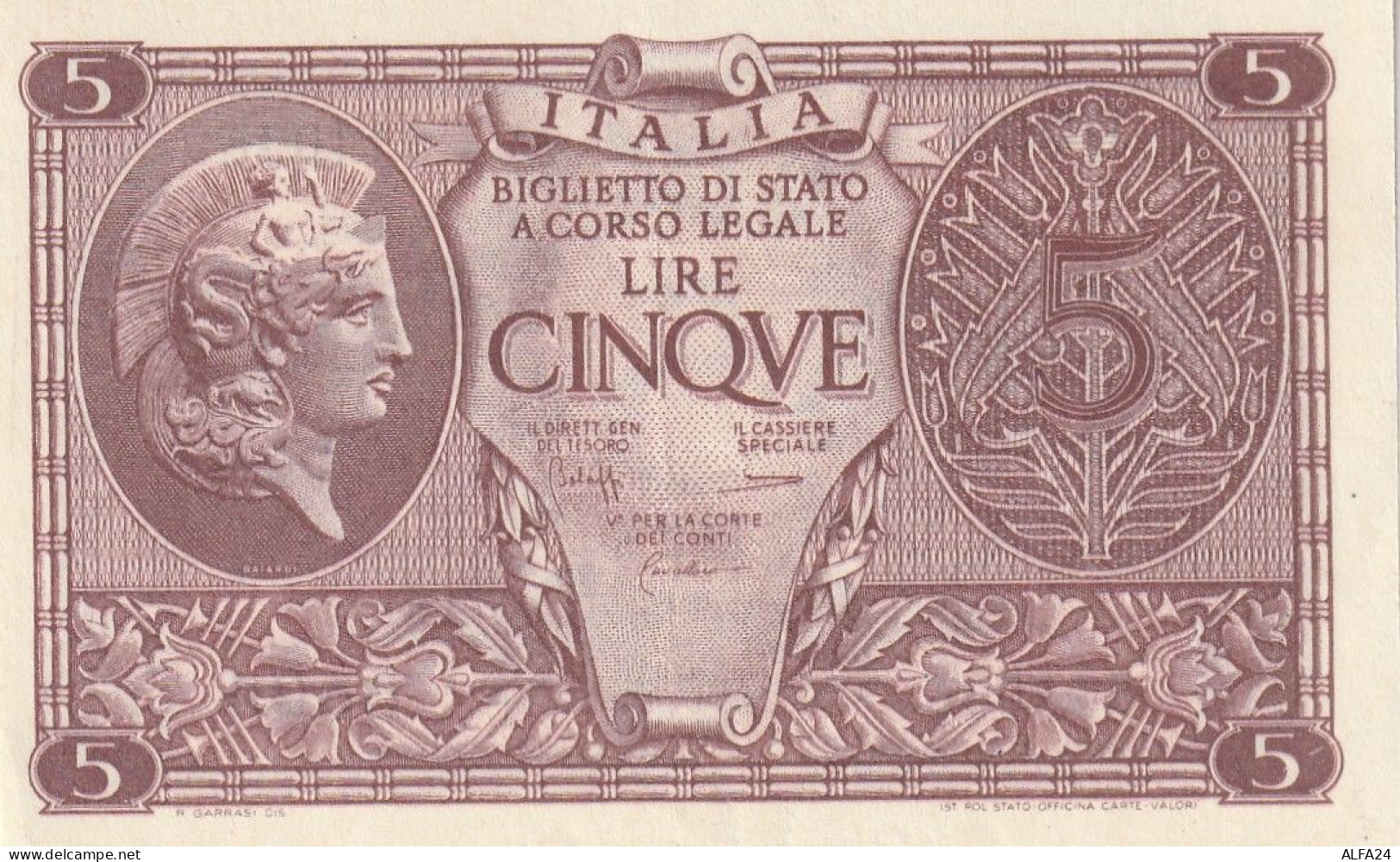 BANCONOTA ITALIA BIGLIETTO STATO 5 UNC  (B_219 - Italia – 5 Lire