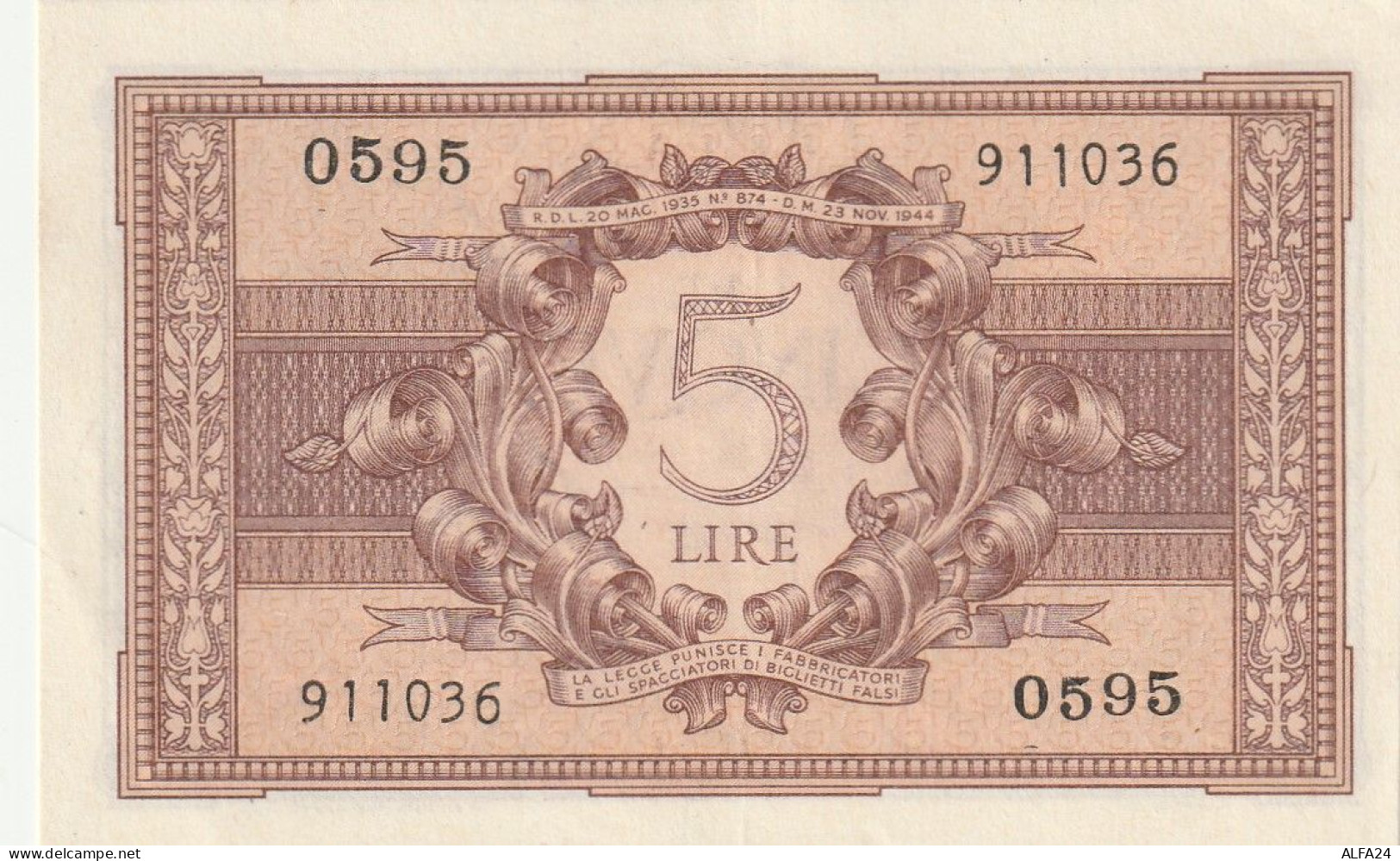 BANCONOTA ITALIA BIGLIETTO STATO 5 UNC  (B_219 - Italië– 5 Lire