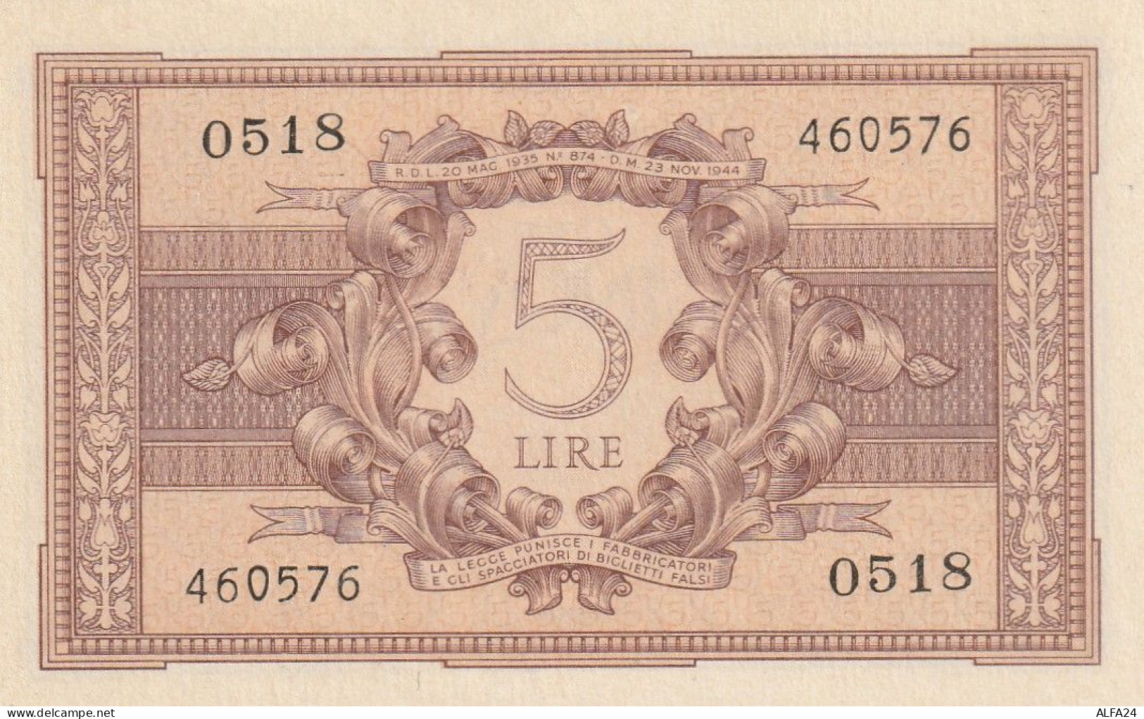 BANCONOTA ITALIA BIGLIETTO STATO 5 UNC  (B_217 - Italia – 5 Lire