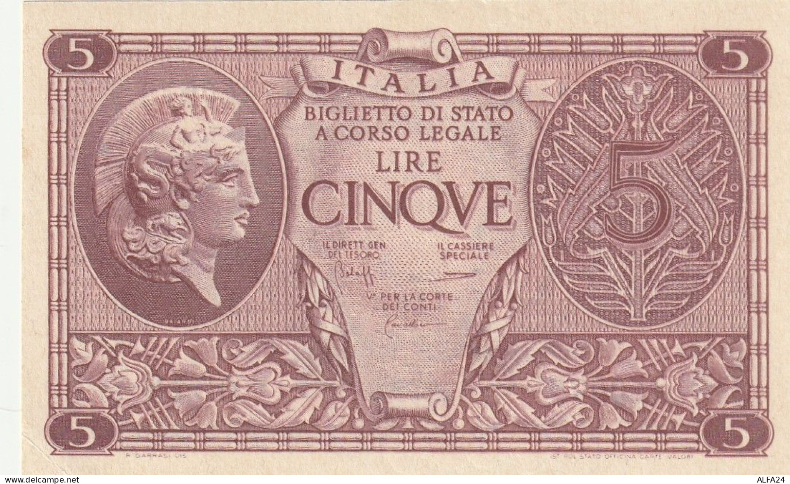 BANCONOTA ITALIA BIGLIETTO STATO 5 UNC  (B_216 - Italië– 5 Lire