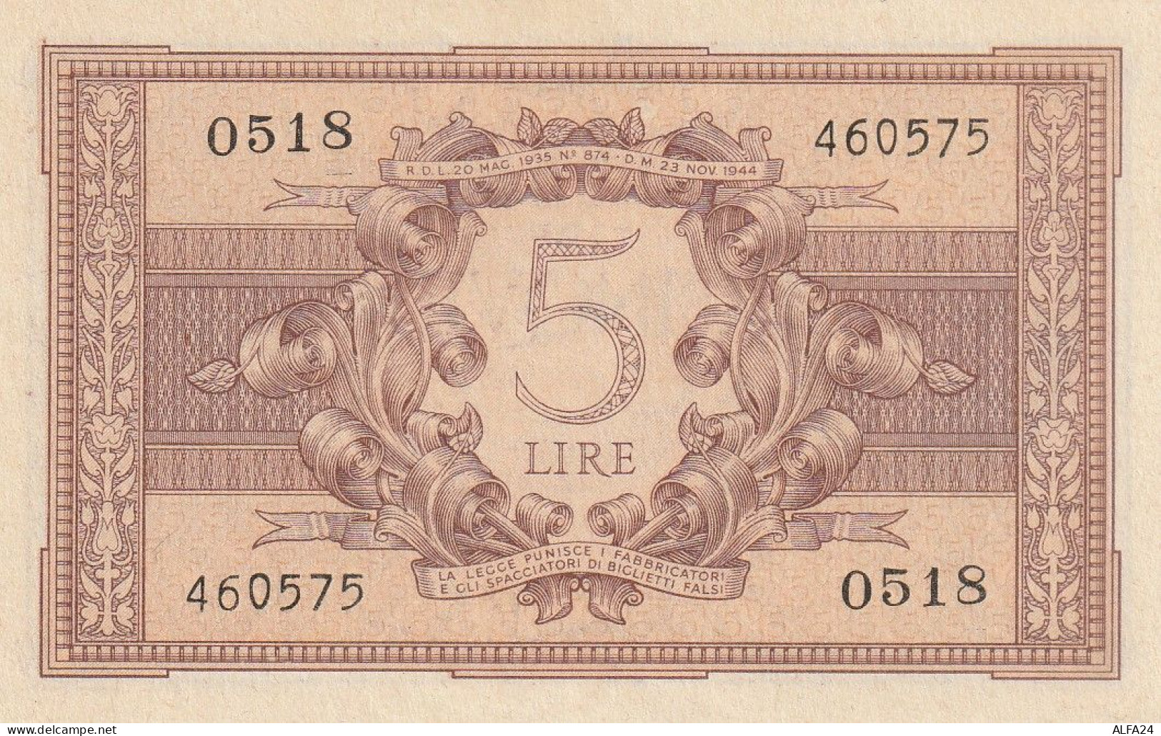 BANCONOTA ITALIA BIGLIETTO STATO 5 UNC  (B_216 - Italia – 5 Lire