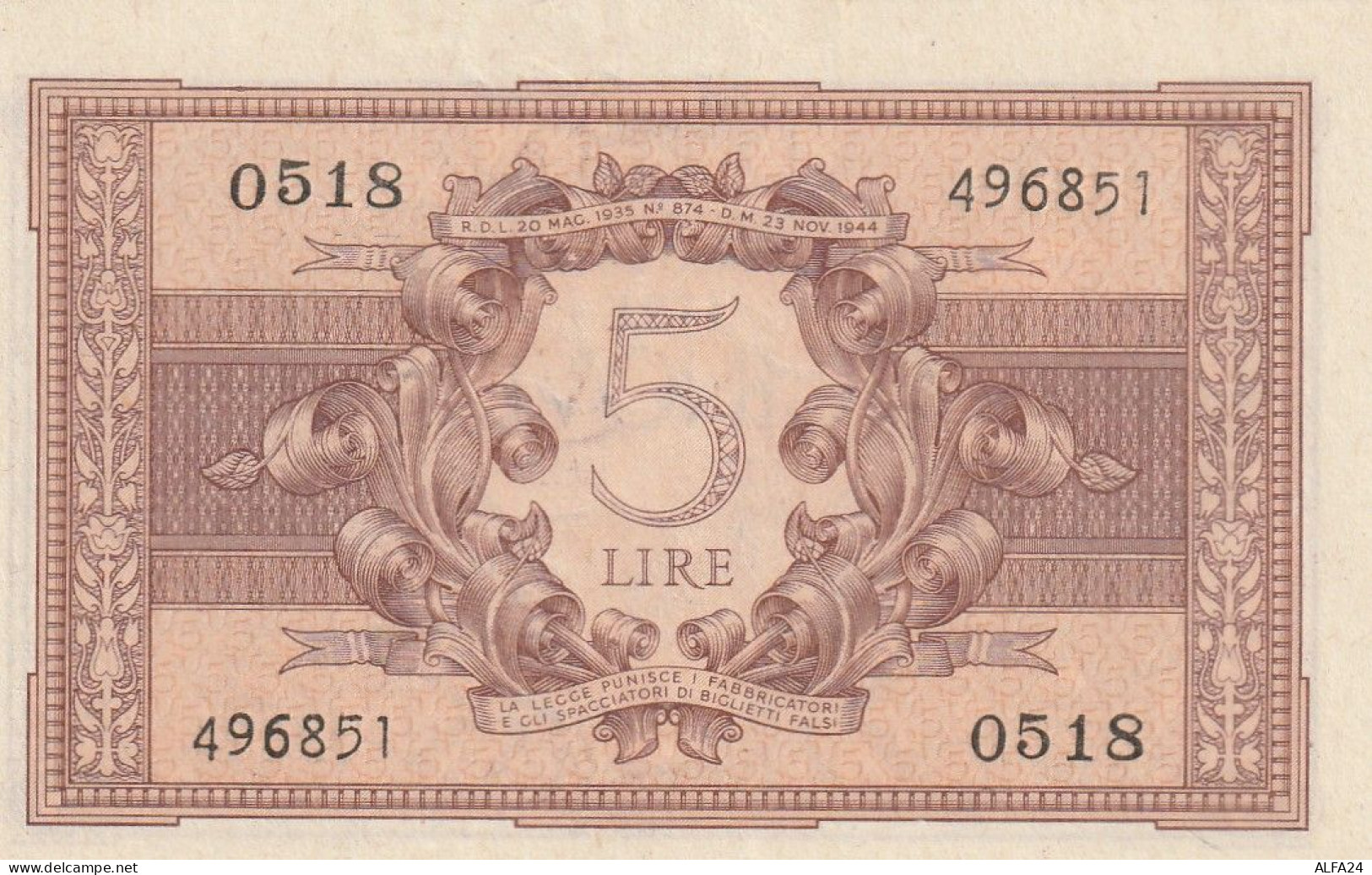 BANCONOTA ITALIA BIGLIETTO STATO 5 UNC  (B_213 - Italia – 5 Lire