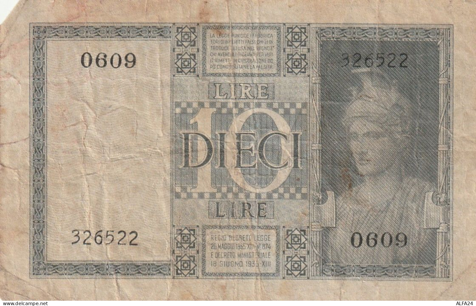BANCONOTA ITALIA BIGLIETTO STATO 10 VF  (B_191 - Regno D'Italia – 10 Lire