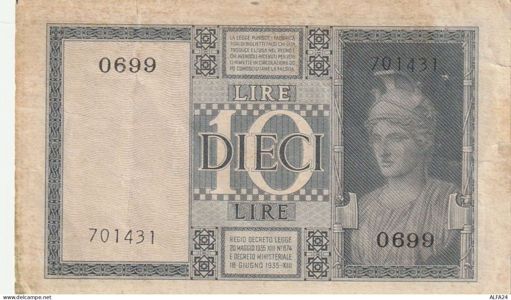 BANCONOTA ITALIA BIGLIETTO STATO 10 VF  (B_194 - Regno D'Italia – 10 Lire