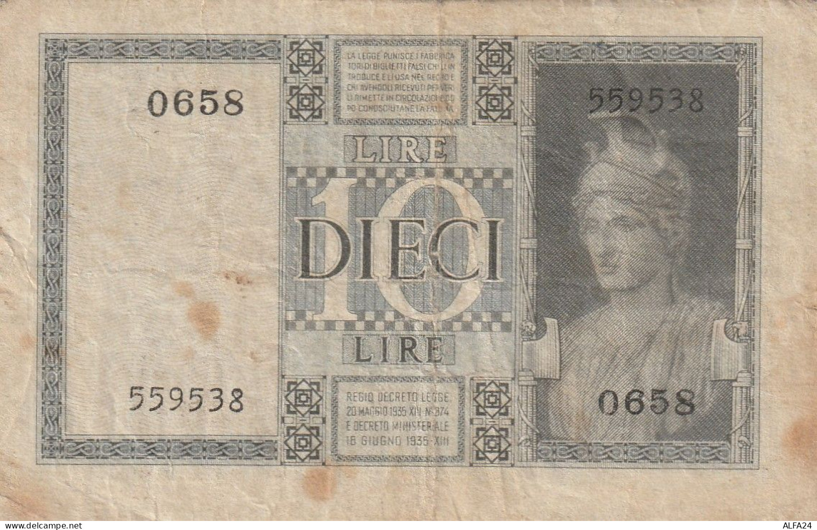 BANCONOTA ITALIA BIGLIETTO STATO 10 VF  (B_205 - Regno D'Italia – 10 Lire