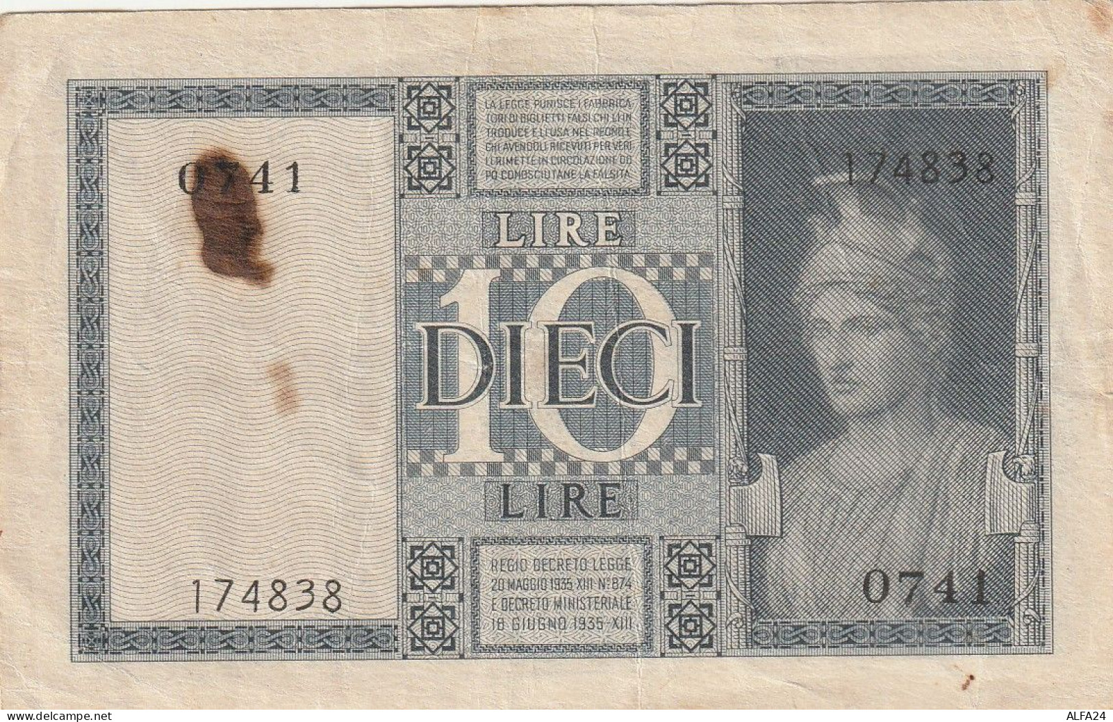 BANCONOTA ITALIA BIGLIETTO STATO 10 VF  (B_193 - Regno D'Italia – 10 Lire