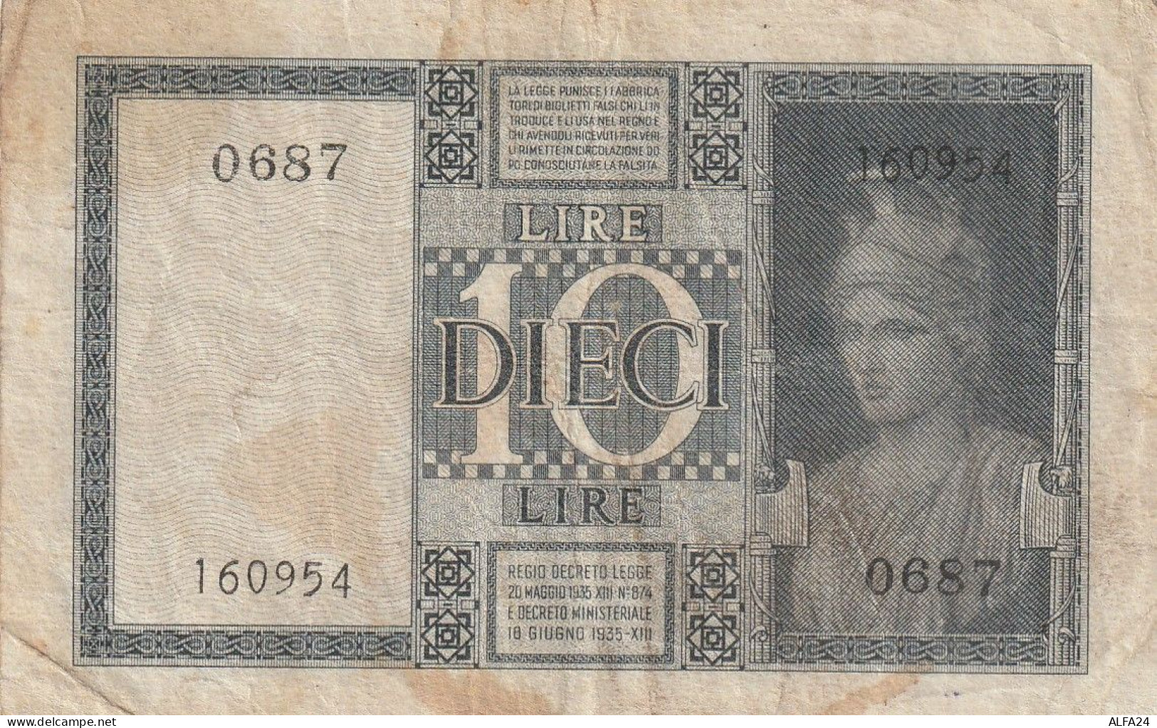 BANCONOTA ITALIA BIGLIETTO STATO 10 VF  (B_197 - Regno D'Italia – 10 Lire