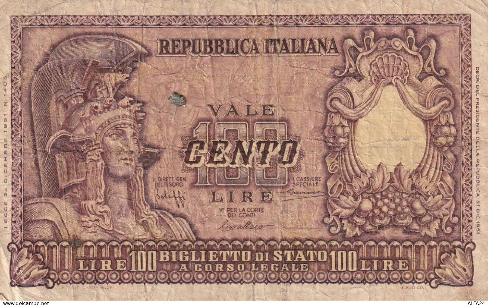 BANCONOTA ITALIA BIGLIETTO STATO 100 VF  (B_189 - 100 Lire