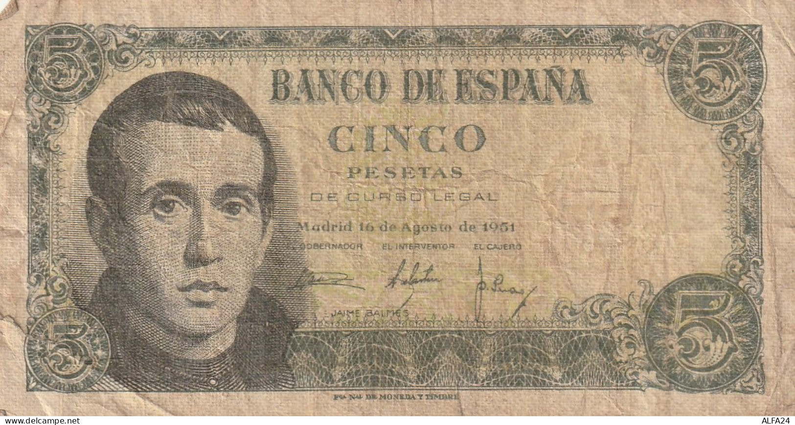 BANCONOTA SPAGNA 5 1951 VF  (B_141 - 5 Pesetas