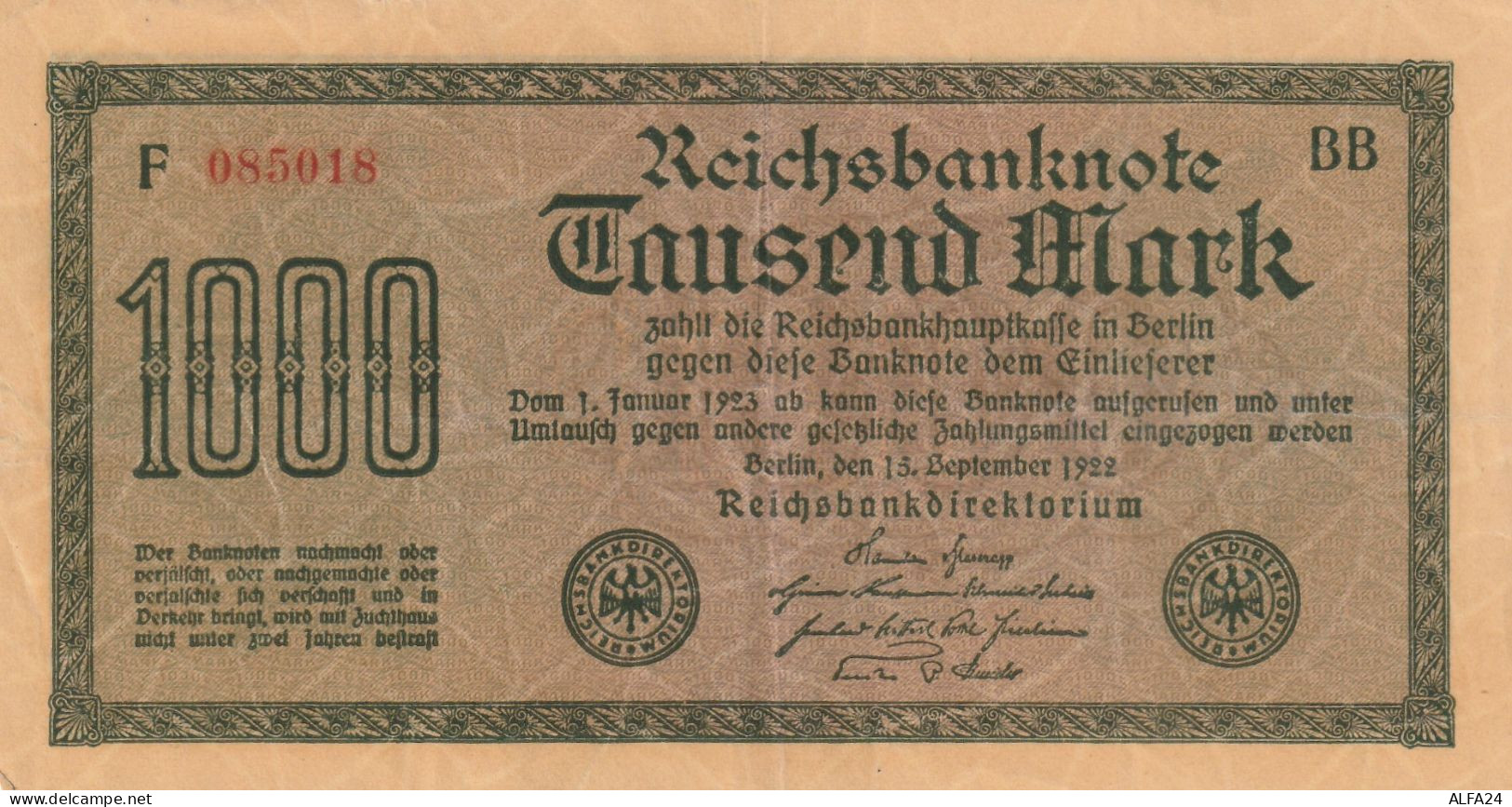 BANCONOTA GERMANIA 1000 REICHSBANKONOTE VF  (B_88 - 1000 Mark