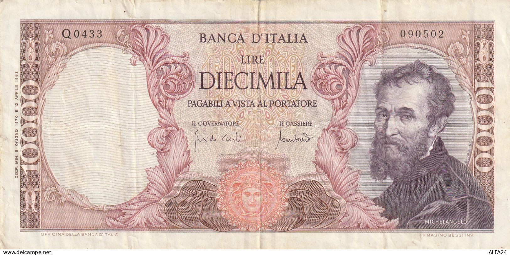 BANCONOTA L.10000 MICHELANGELO 1970 VF  (B_33 - 10.000 Lire