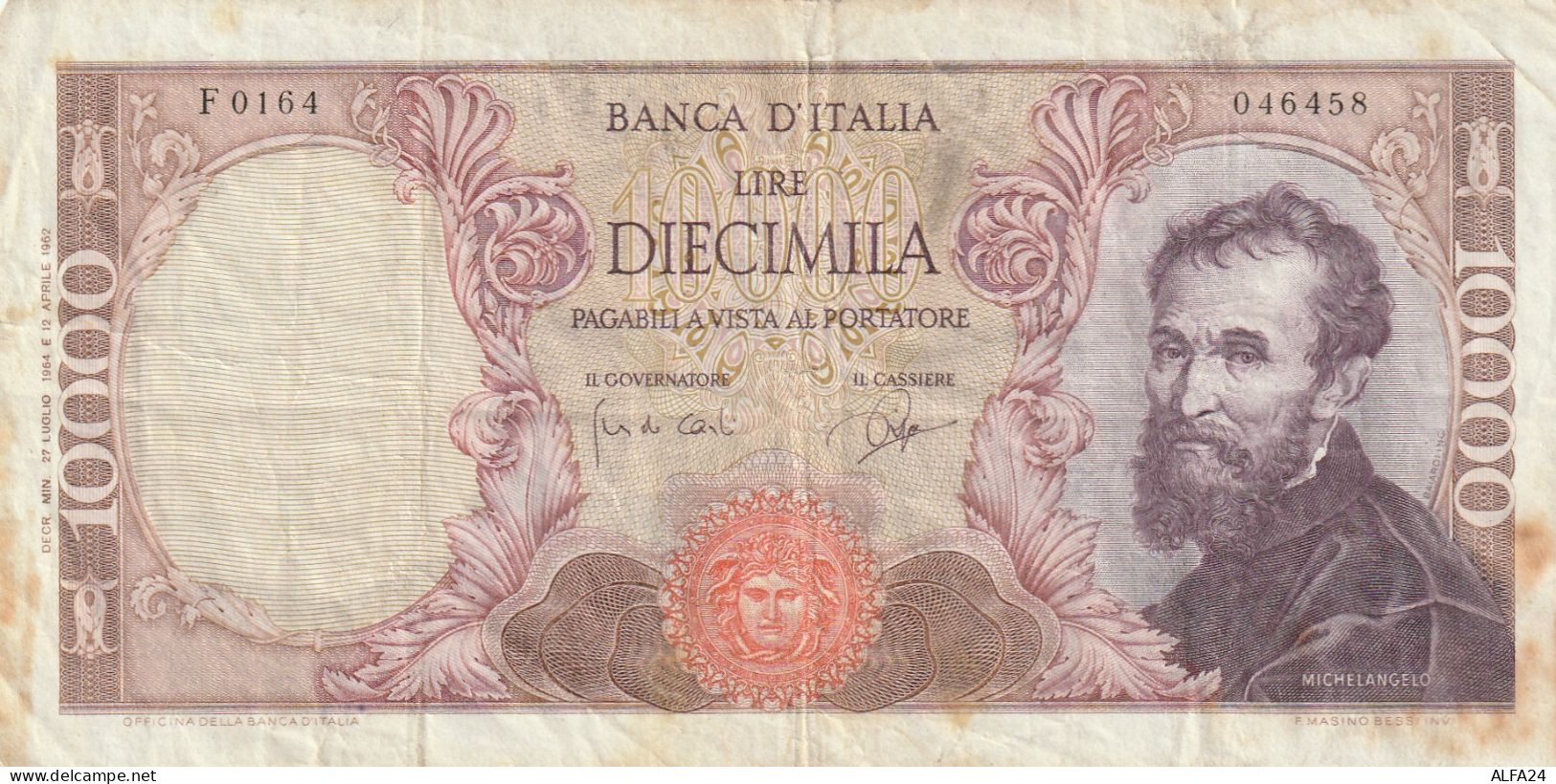 BANCONOTA L.10000 MICHELANGELO 1964 VF  (B_30 - 10000 Liras