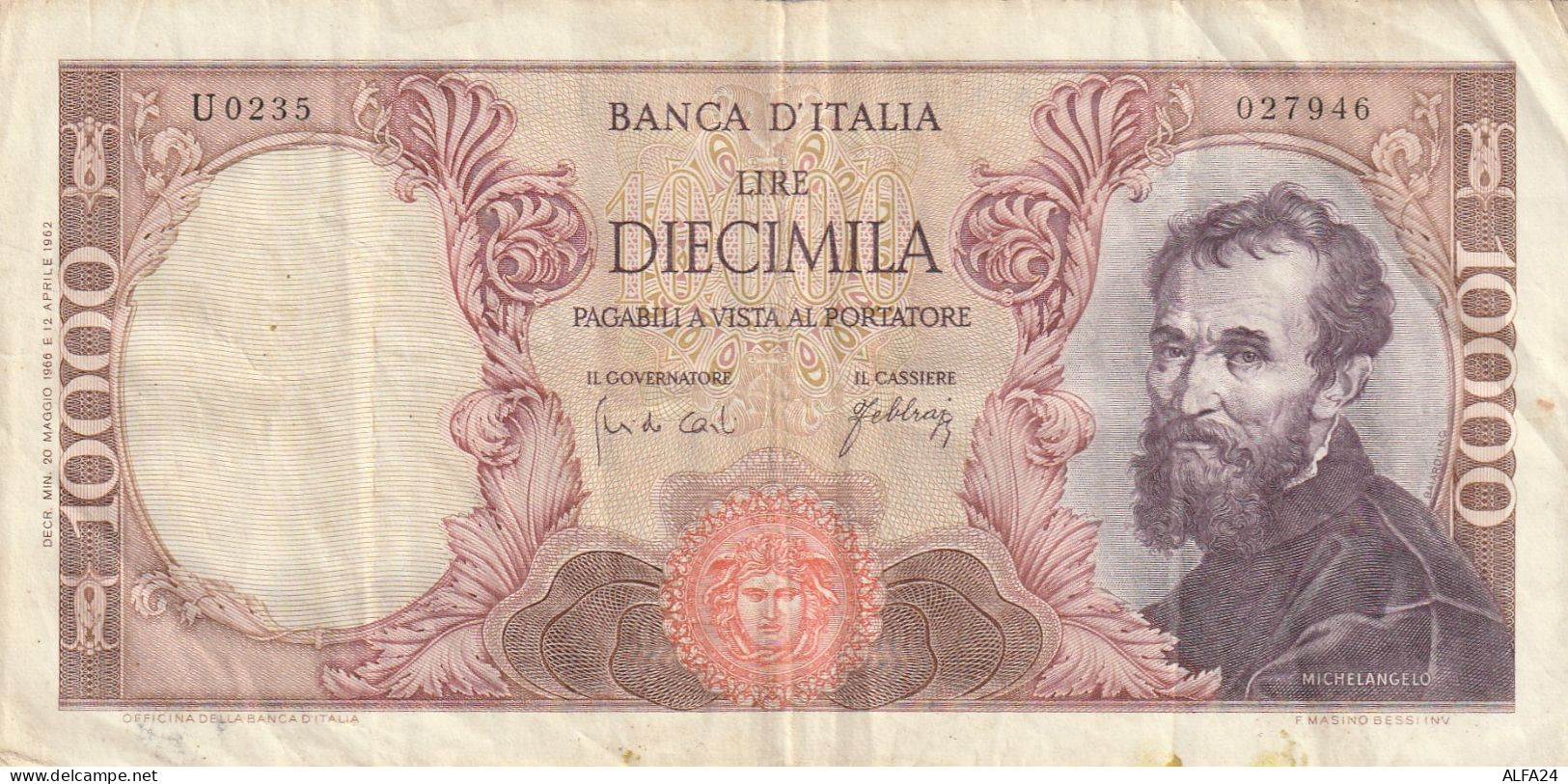 BANCONOTA L.10000 MICHELANGELO 1966 VF  (B_29 - 10000 Liras