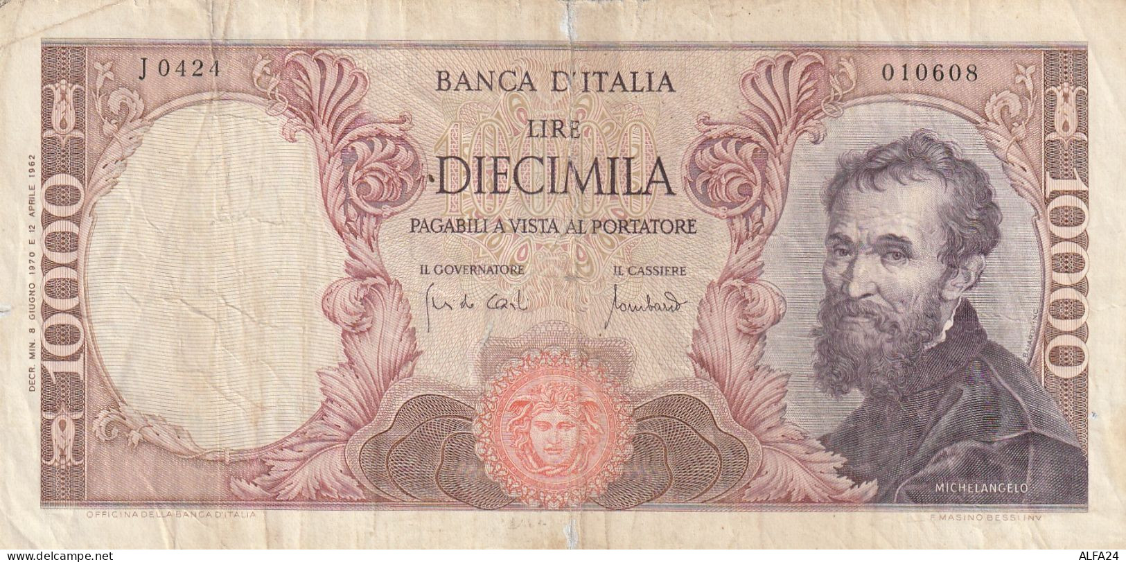 BANCONOTA L.10000 MICHELANGELO 1970 NASTRO ADESIVO AL VERSO F  (B_34 - 10000 Lire