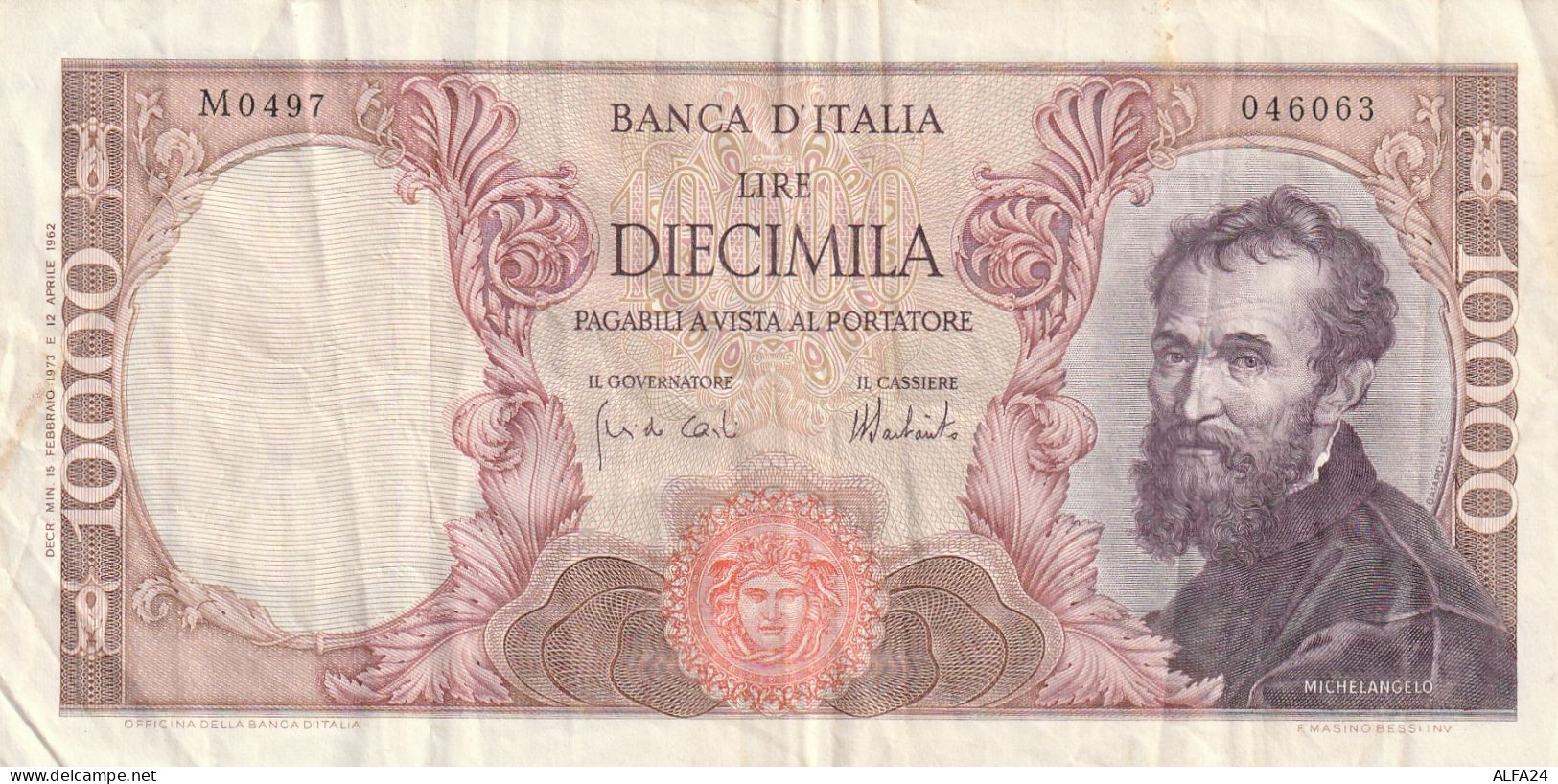 BANCONOTA L.10000 MICHELANGELO 1973 VF  (B_25 - 10000 Lire