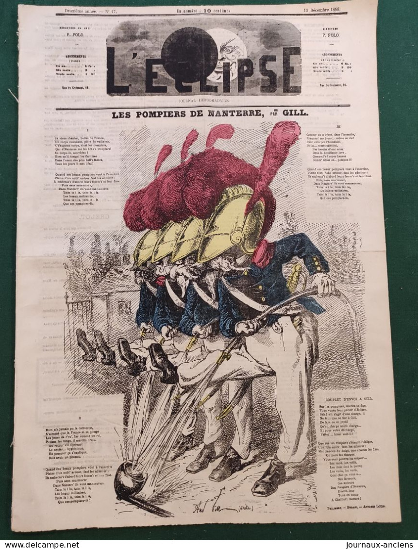 1868 LES POMPIERS DE NANTERRE Par André GILL  - Journal L'ECLIPSE - Bomberos