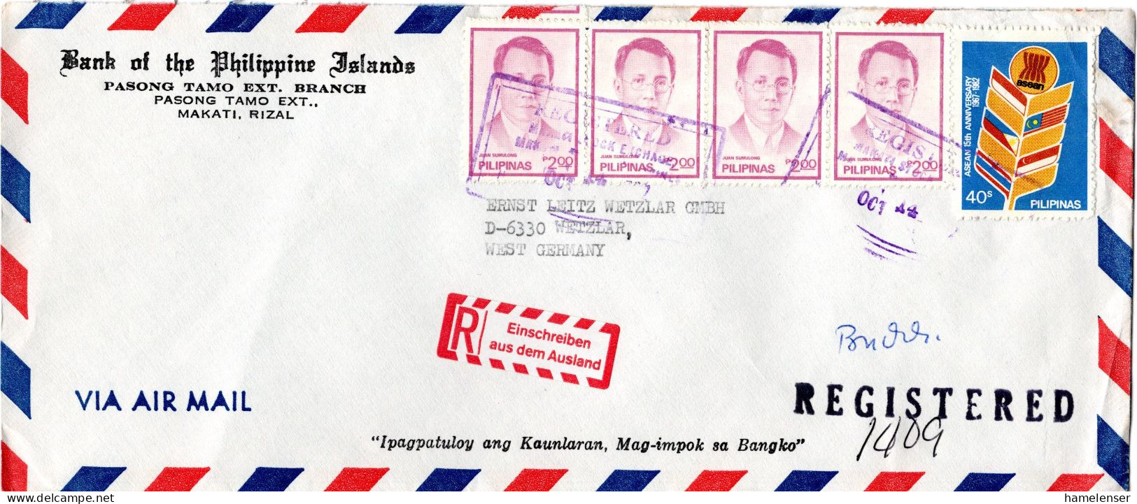L73336 - Philippinen - 1982 - 4@2P Sumulong MiF A R-LpBf MAKATI ... -> Westdeutschland, M Dt R-Aufkleber - Philippinen
