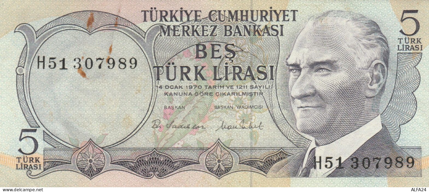 BANCONOTA - TURCHIA 5 LIRE VF (BN253 - Turquie