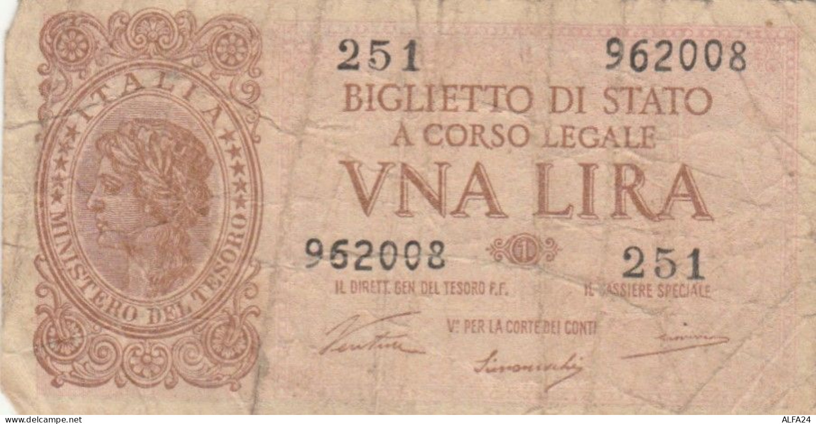 BIGLIETTO DI STATO  ITALIA 1 LIRA - F (BN116 - Italia – 1 Lira