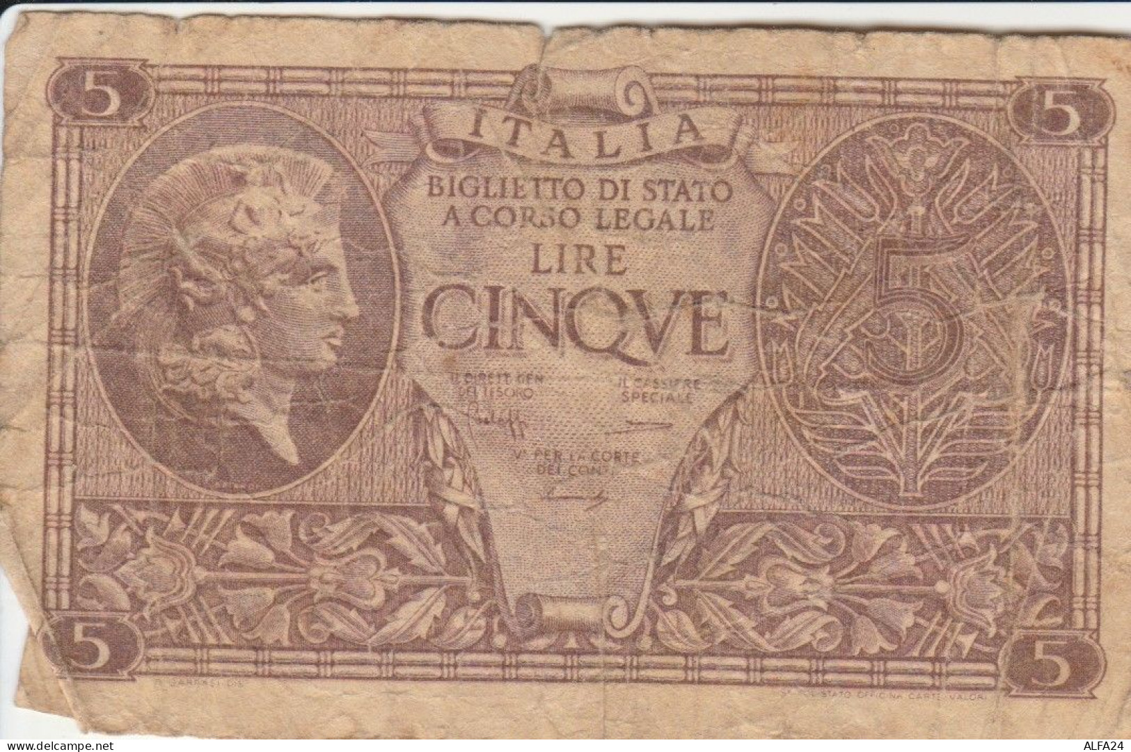 BIGLIETTO DI STATO  ITALIA 5 LIRA - F (BN155 - Italia – 5 Lire