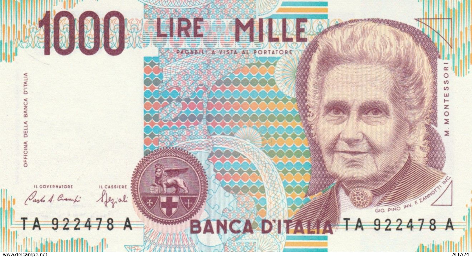 BANCONOTA  ITALIA 1000 LIRE MONTESSORI -  UNC (BN51 - 1000 Lire