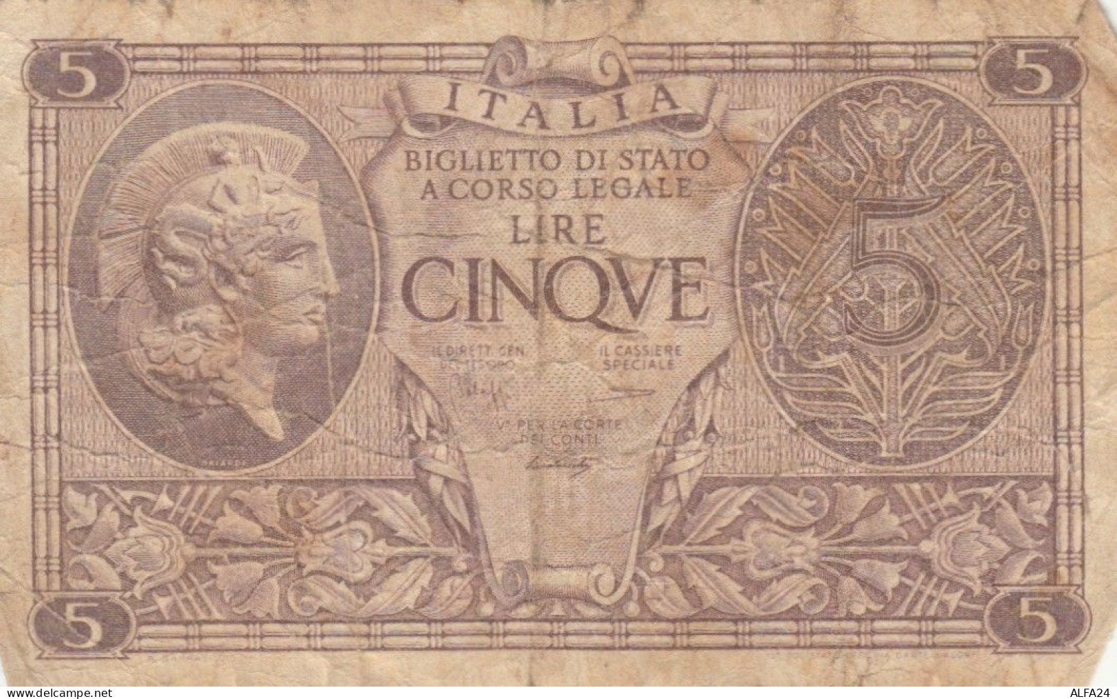 BIGLIETTO DI STATO  ITALIA 5 LIRE - VF (BN93 - Italië– 5 Lire