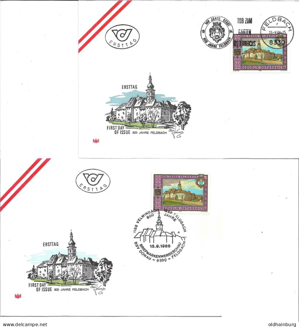 2093l: Österreich 1988, Stadtjubiläum Feldbach, 2 Belege Mit Unterschiedlichen Sonderstempeln - Feldbach