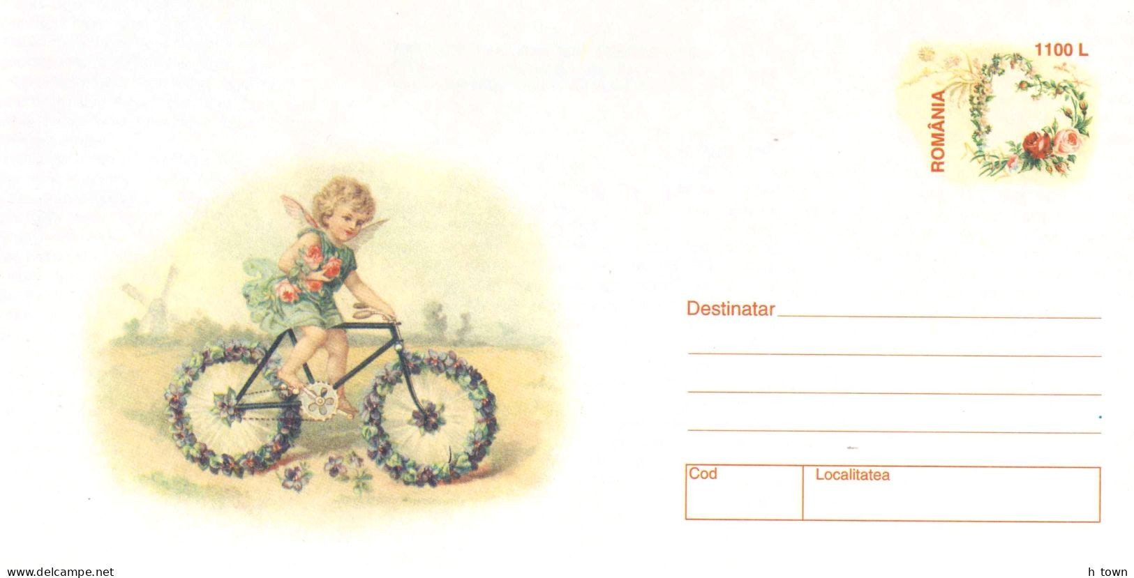 620  Cyclisme, Ange, Moulin à Vent: PAP Roumanie, 1999 - Cycling, Windmill, Angel, Rose On Stationery Cover - Vélo