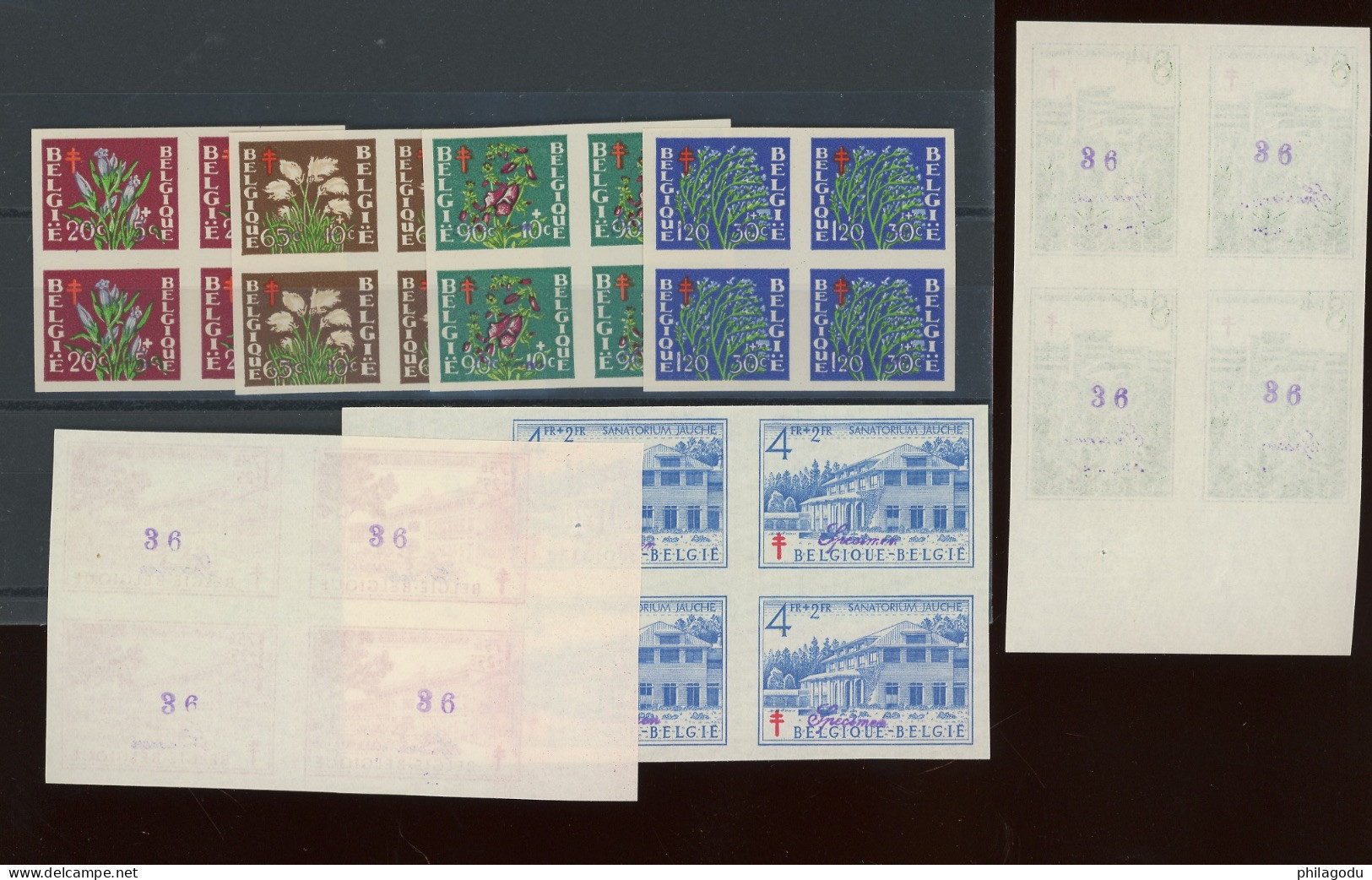 1950 SANATORIUMS + Fleurs.  834/840 **    Tirage 25 BLOCS DE 4 (dont Beaucoup Furent Découpés) - 1941-1960