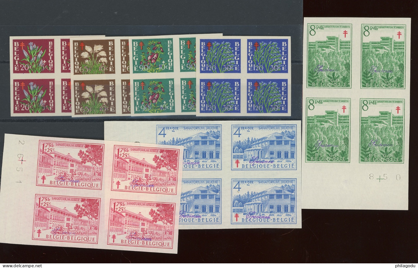 1950 SANATORIUMS + Fleurs.  834/840 **    Tirage 25 BLOCS DE 4 (dont Beaucoup Furent Découpés) - 1941-1960