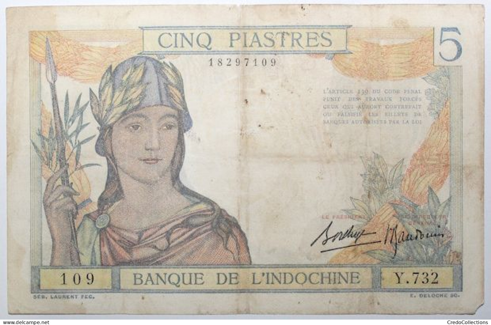 Indochine - 5 Piastres - 1936 - PICK 55b - TB+ - Indocina