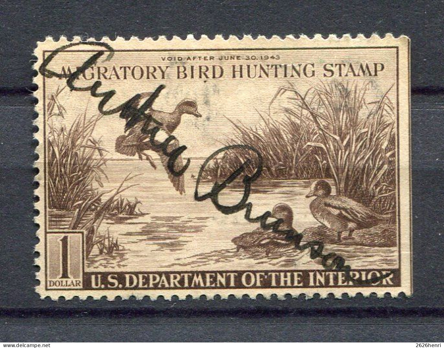 1942, Used Duck Stamp,  Scott RW9 - Duck Stamps