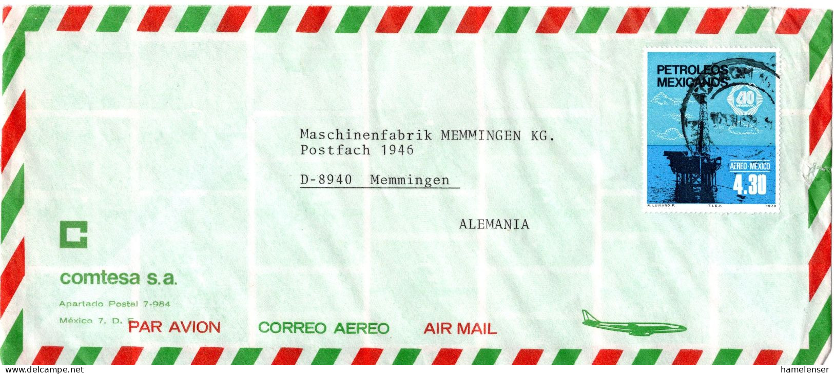 L73347 - Mexico - 1979 - $4.30 Erdoel EF A LpBf MEXICO -> Westdeutschland - Petróleo