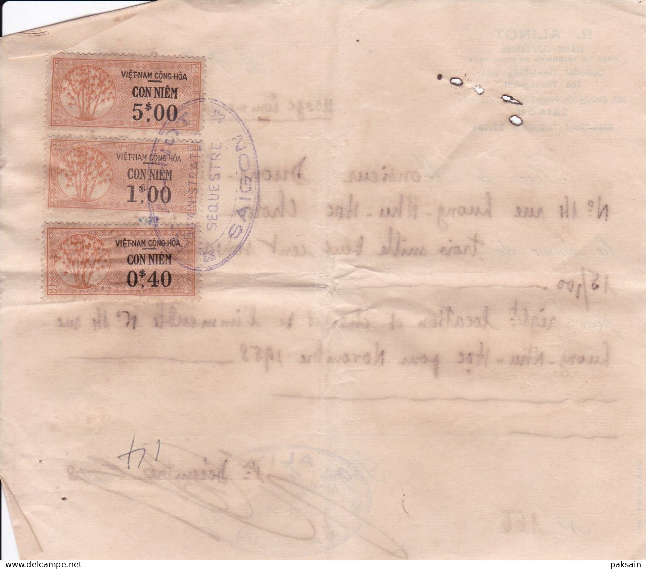 Vietnam Lot 9 quittances de Loyer avec timbres fiscaux en Piastre Cochinchine Saigon Cholon timbre fiscal Indochine