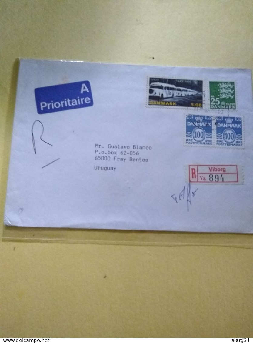 Denmark To Uruguay Reg Letter.conmem Europa Wwll &high Value  Def .viborg.better Cond.e7 Reg Post Conmems 1 Or 2 Pieces - Storia Postale