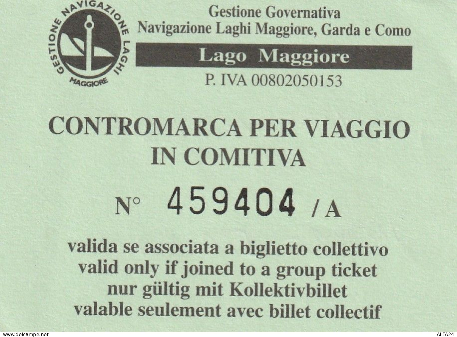 BIGLIETTO COMITIVA NAVIGAZIONE LAGHI (M_283 - Europa