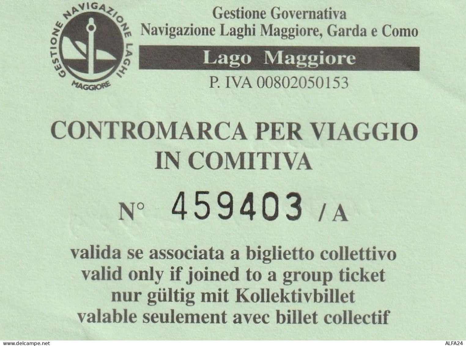 BIGLIETTO COMITIVA NAVIGAZIONE LAGHI (M_282 - Europa