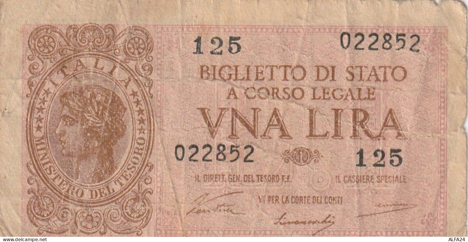 BANCONOTA ITALIA UNA LIRA - BIGLIETTO DI STATO VF (M_855 - Regno D'Italia – 1 Lira