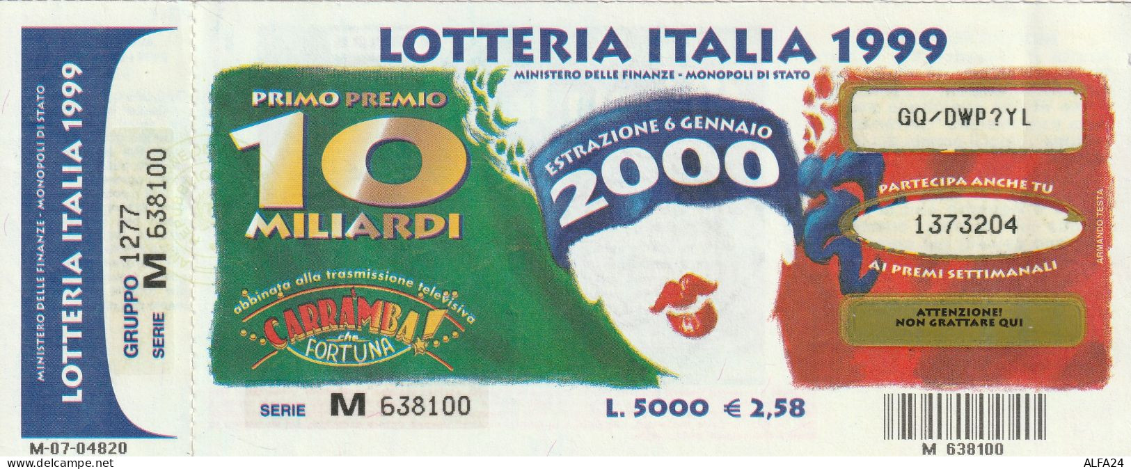 BIGLIETTO LOTTERIA (M_850 - Billetes De Lotería