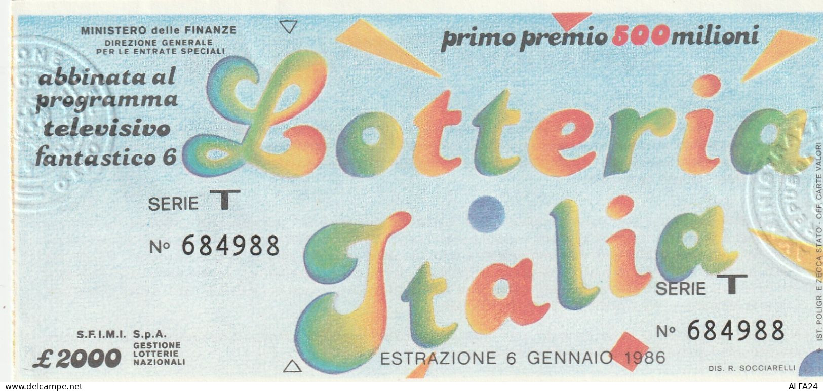 BIGLIETTO LOTTERIA (M_786 - Billetes De Lotería