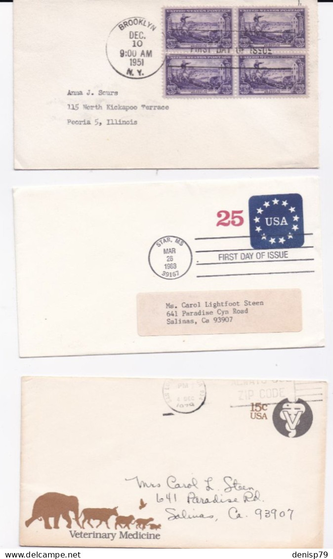 3 Enveloppes  états Unis A Identifier - Schmuck-FDC