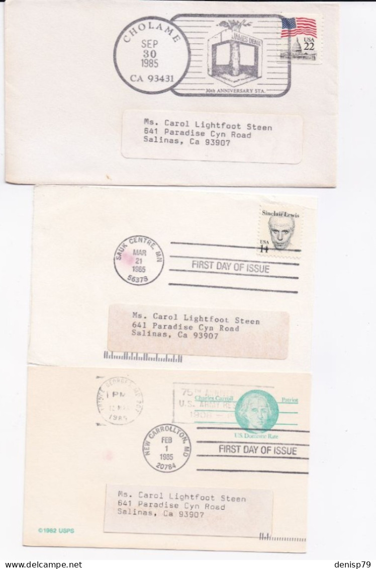 3 Enveloppes  Etats Unis A Identifier - Schmuck-FDC